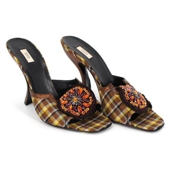 NWT Prada Crystal Embellished Plaid Alligator Heel - Picture 2 of 10